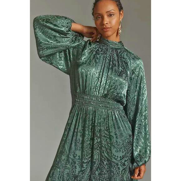 NWT Anthropologie The Somerset Maxi Dress: Mock-Neck Edition Green - Picture 2 of 6